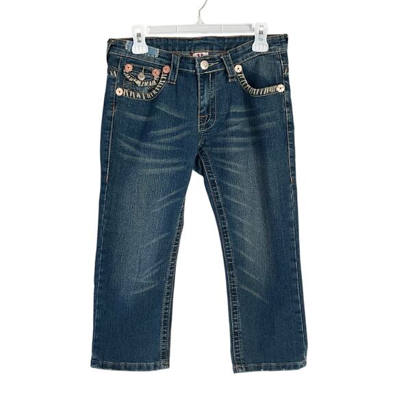 TRUE RELIGION Women's Size 29 Bold Stitch Capri Blue Denim Billy Jeans VTG USA - Picture 1 of 12